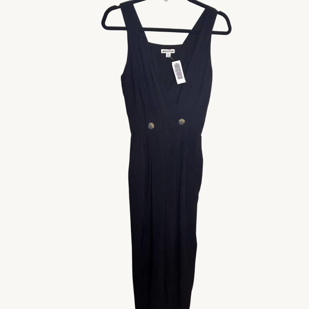Whistles Black Jumpsuit Womens Size 0 Double Button Waist Detail V Neck